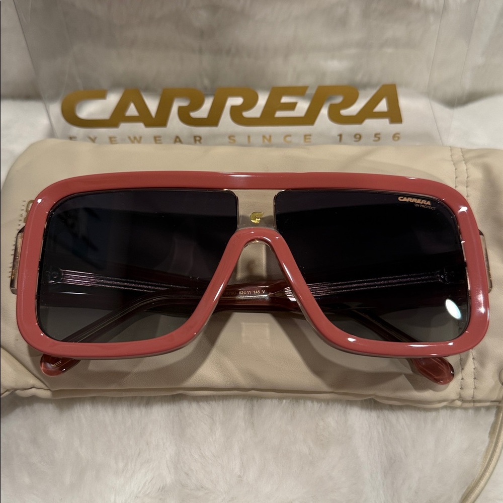 Carrera Pink Framed Square Sunglasses with Dark Lenses